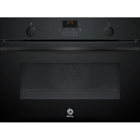 Horno compacto Balay 3CB5159N3, 47 litros, 7 funciones, Aqualisis, Raíles Flex, clase A, horno de leña, 60 x 45 cm, puerta abatible, cristal negro