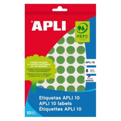 APLI Paq.320 etiquetas escritura manual redondas 19mm verde