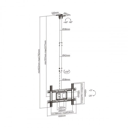 AISENS - SOPORTE DE TECHO GIRATORIO, INCLINABLE, EXTENSIBLE PARA MONIT