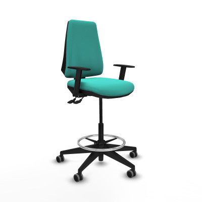 Taburete Elche AS similpiel turquesa brazos 1D base piramidal ruedas 65mm engomadas