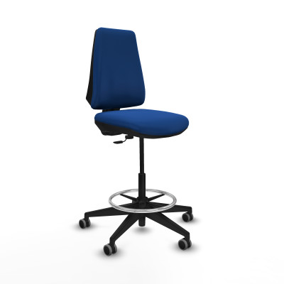 Taburete Elche CP similpiel azul base piramidal ruedas 65mm engomadas