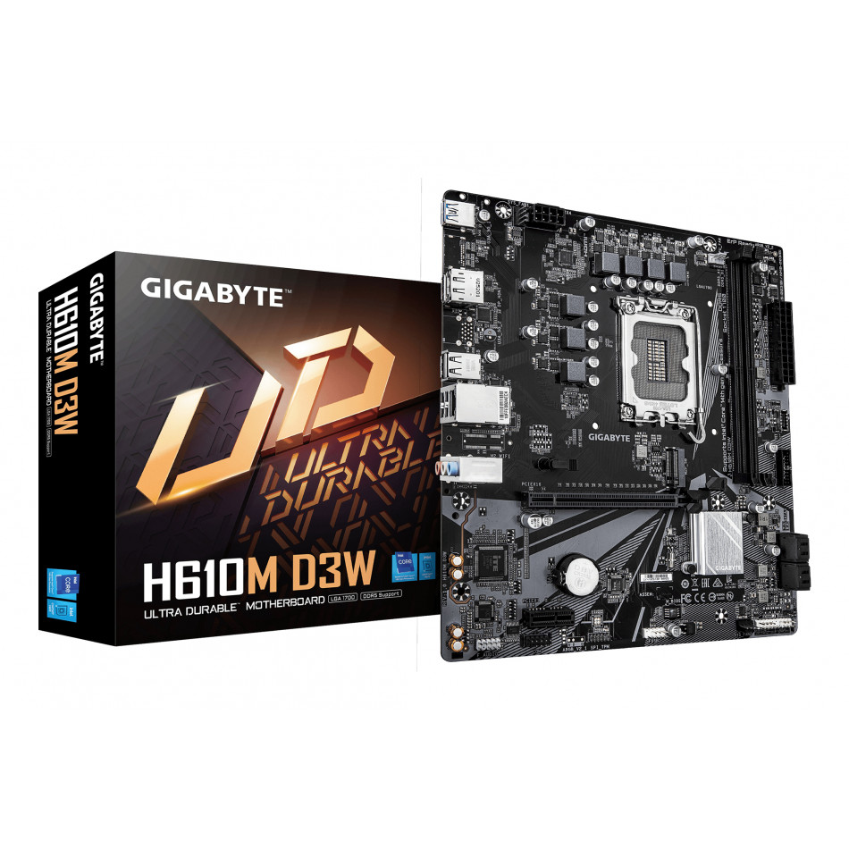 H610M D3W Placa Base - Compatible con procesadores Intel Core de 14ª generación, VRM de 5+1+1 fases, hasta 5600MHz DDR5, 1xPCIe 3.0 M.2, LAN 1GbE, USB 3.2 Gen 1