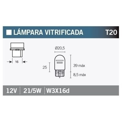 Caja de 10 lámparas 12V21/5W DOBLE FILAMENTO T20