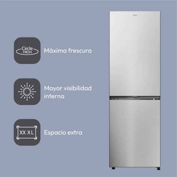 Frigorífico combi Candy ECN4CQTEX186, 185 x 59,5 x 66,7 cm, No Frost, clase E, 270 kWh/año, 38 dB, 355 litros, WiFi, inox - imagen 4