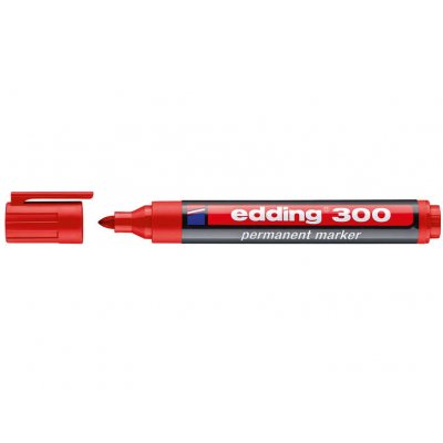 Edding 300 Rotulador Permanente - Punta Redonda - Trazo entre 1.5 y 3 mm. - Tinta Casi Inodora - Capuchon con Clip - Secado Rapido - Color Rojo