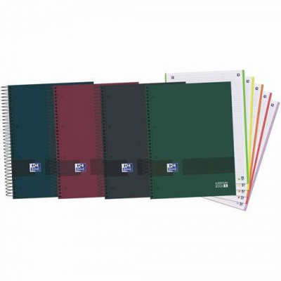 Oxford Europeanbook 5 Oxford & You Pack de 5 Cuadernos Espiral Formato A4+ Cuadriculado 5x5 - 120 Hojas Microperforadas con 4 Taladros - Tapa Extradura acabado Mate - 5 Bandas de Color - Colores Oscur