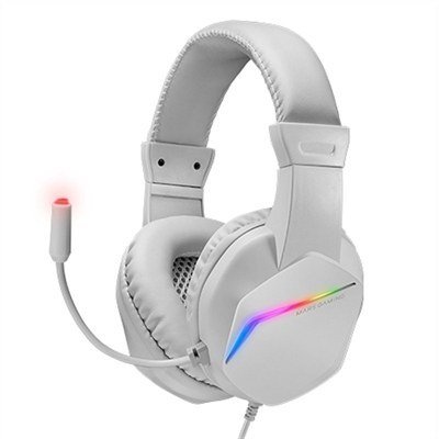 HEADSET MARS GAMING MH122 WHITE ULTRA LIGEROS 184g DRIVERS DE NEODIMO 50mm MICROFONO FLEXIBLE JACK 3.5mm SIMPLE Y DOBLE ILUMINACION FRGB