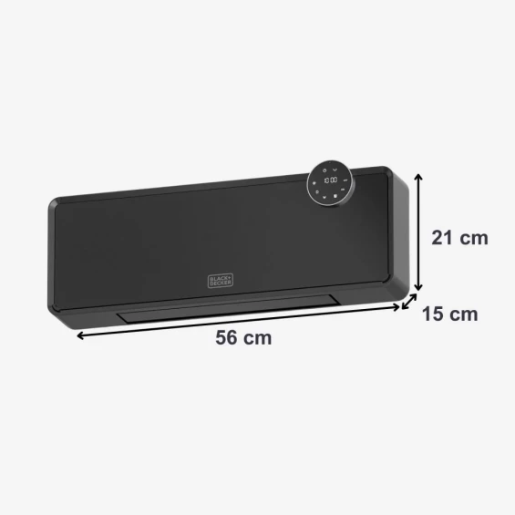 Calefactor cerámico de pared Black & Decker BXWSH2001E, 2.000 W, 2 potencias, programador, IP-22, mando a distancia, negro - imagen 8