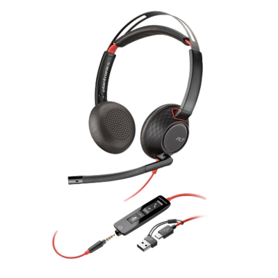 HP Poly - Auriculares Poly Voyager Focus 2 USB-C-C con certificación Microsoft Teams + adaptador USB-C/A