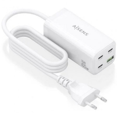 Cargador Sobremesa GaN Aisens ASCH-100W4P053-W/ 3xUSB Tipo-C/ 1xUSB/ 100W