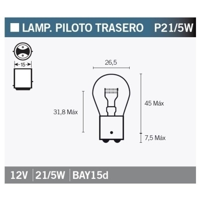 Caja de 10 lámparas BILUX 12V21/5W ROJA P21/5W-AMBAR