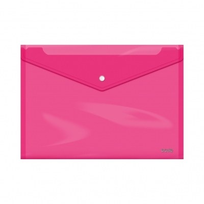 Dohe Sobre con Cierre de Broche - Tamaño Folio Plus Apaisado - Polipropileno Cristal Transparente 150 Micras - Color Rosa