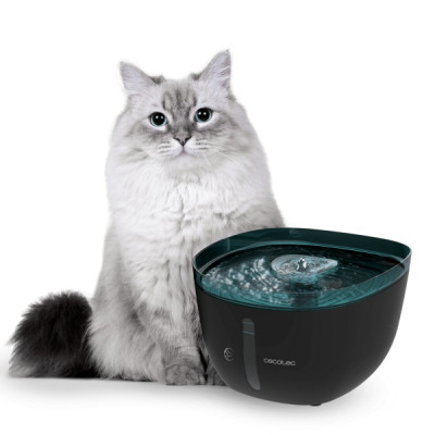 Cecotec Pumba 2200 Refresh Bebedero para Mascotas - Capacidad de 2L - Filtro de Alto Rendimiento - Nivel de Agua Visible - Luz LED Interior - Silencioso - Efecto Cascada - Facil de Limpiar - Color Neg