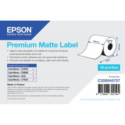 Premium Matte Label - Continuous Roll: 105mm x 35m