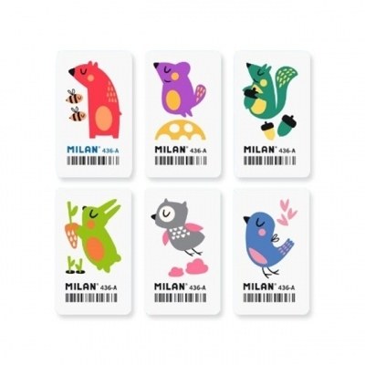 Milan 436A Goma de Borrar Rectangular Flexible - Miga de Pan - Caucho Sintetico - Dibujos Infantiles - Dibujos Surtidos