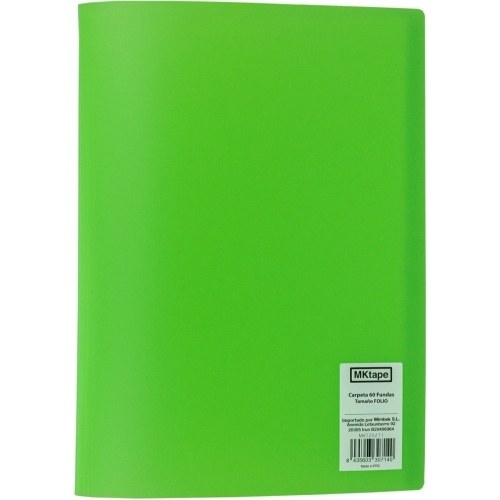 MKtape Carpeta con 60 Fundas Portadocumentos - Tamaño Folio - Color Verde Neon