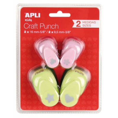 Apli Pack de 4 Perforadoras de Papel con Formas Variadas - Estrella (16mm), Corazon (16mm), Trebol (9.5mm) y Flor (9.5mm) - Alta Calidad para Papel, Carton y Cartulina - Deposito de Papel - Doble Uso