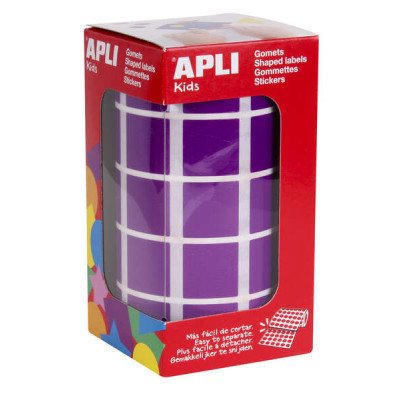 Apli Gomets Cuadrados Lila - 20 x 20mm - 59 Hojas Pretroqueladas - 1770 Gomets por Rollo - Ideal para Escuelas y Talleres Infantiles - Normas EN-71 y FSC - Adhesivo Base Agua - Materiales 100% Recicla