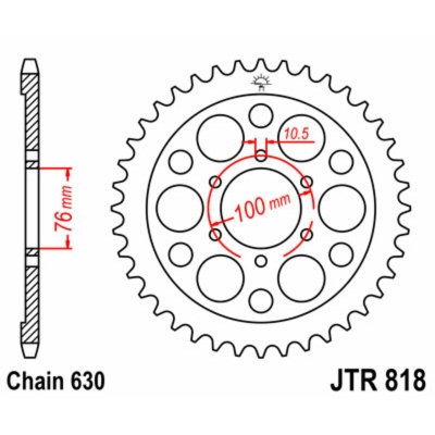 Corona JT SPROCKETS acero estándar 818 - Paso 630 JTR818.41