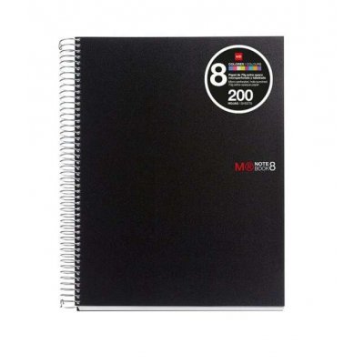 Miquel Rius Notebook8 Cuaderno de Espiral Formato A5 - 200 Hojas de 70 gr Microperforadas con 4 Taladros - Cubiertas de Polipropileno - Cuadricula 5x5 - Color Negro