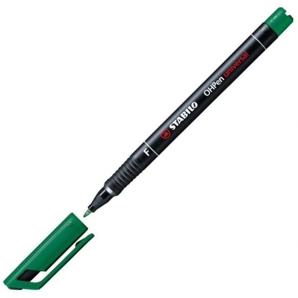 Stabilo OHPen Rotulador Permanente - Punta Fina - Trazo de 0.7mm - Agarre Antideslizante - Tapon Ventilado - Color Verde