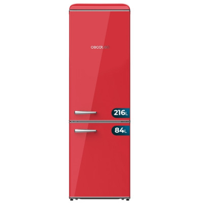 Cecotec Bolero CoolMarket Combi Origin 300 Red E Frigorifico Combi - Capacidad 300L - Temperatura Regulable - Estilo Retro - Cajon para Carne y Pesado - Clase E - Color Rojo