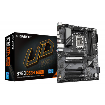 B760 DS3H GEN5 Placa Base  Compatible con procesadores Intel Core 14ª generación, VRM digital de 8+2+1 fases, hasta 5600 MHz DDR5, 2 x M.2 PCIe 4.0, LAN 1 GbE, USB 3.2 Gen 2x2