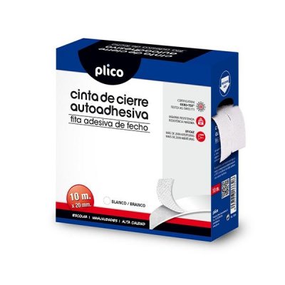 PLICO Cremallera textil autoadhesiva 20mmx10m blanco
