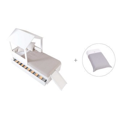 Cama-casita compacta 90x190 cm con cama nido + textil Carezza · Bianca Quattro