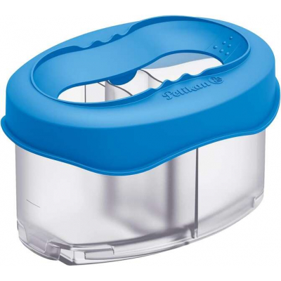 Pelikan Recipiente para Agua Azul - Tapa Desmontable - Antigoteo - 3 Compartimentos - Porta Pinceles