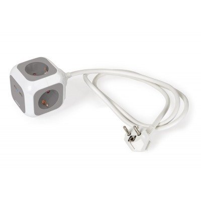 Base Multiple 4 Enchufes + 2 USB Cuadrada Cable 1,4m BLANCO