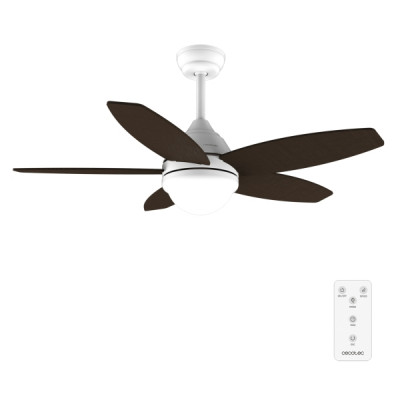 Cecotec EnergySilence Aero 4200 WhiteandDarkWood Ventilador de Techo con 5 Aspas y Luz - 53W - Diametro de 42 - 3 Tonos LED - Temporizador - 3 Velocidades - Modo Invierno - Color Blanco y Negro