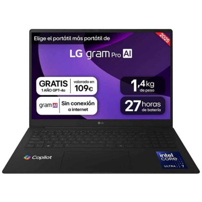 Portatil lg 16z90tr - e.ad88b u7 - 255h - 32gb - ssd 1tb - rtx 5050 8gb - 16 pulgadas - w11h