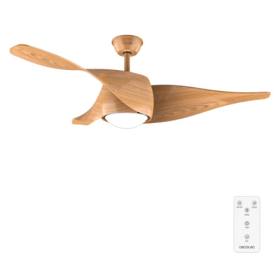 Cecotec EnergySilence Aero 5290 WhiteWood Ventilador de Techo con 3 Aspas y Luz - 40W - Diametro de 52 - 3 Tonos LED - Temporizador - 6 Velocidades - Modo Invierno - Color Madera Claro