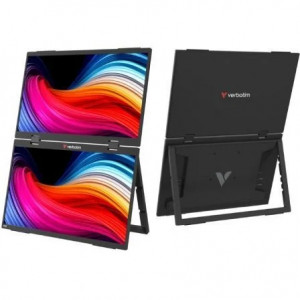 Monitor portátil doble Verbatim Essentials, 2 pantallas IPS de 15,6 pulgadas, Full HD, HDR, USB-C, mini HDMI, negro