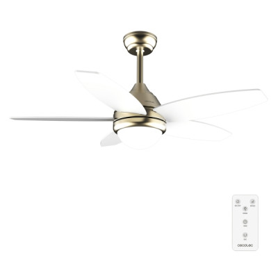 Cecotec EnergySilence Aero 4200 GoldWhiteWood Ventilador de Techo con 5 Aspas y Luz - 53W - Diametro de 42 - 3 Tonos LED - Temporizador - 3 Velocidades - Modo Invierno - Color Blanco y Dorado