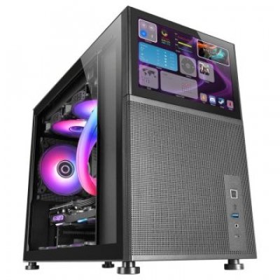 CAJA MICROATX GAMING MARS GAMING MC-LCD NEGRA CON PANTALLA IPS 8 MINI HDMI VENTANA LATERAL CRISTAL
