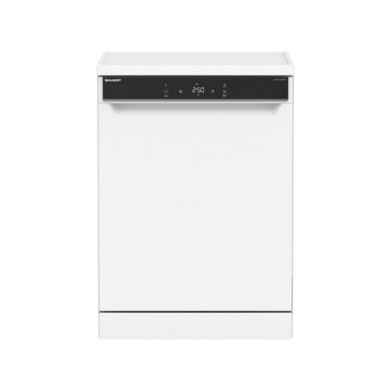 Lavavajillas Sharp QWNA35F44BW, 60 cm, 14 servicios, clase B, 65 kWh/100 ciclos, 44dB, 3ª bandeja, media carga, 8 programas, Inverter, apertura automática, display,  luz interior, blanco