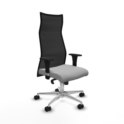 Albacete malla sincro malla negra similpiel gris claro brazos 1D base aluminio ruedas 65 mm nailon