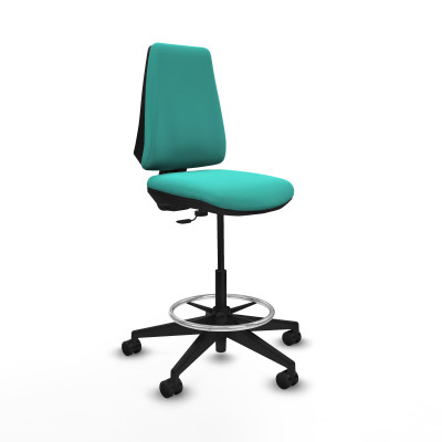 Taburete Elche CP similpiel turquesa base piramidal ruedas 65mm nailon