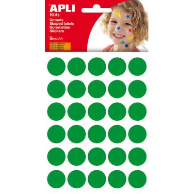 Apli Bolsa de 180 Gomets Redondos Ø 20mm - Adhesivo Permanente - Desarrollo de Habilidades y Creatividad - Ideal para Escuelas Infantiles - Color Verde