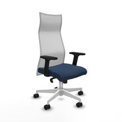 Albacete malla sincro malla blanca similpiel azul marino brazos 2D base blanca ruedas 65 mm nailon
