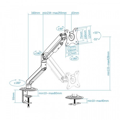 SOPORTE MESA PANT. GIRA INCLI 1 BRAZO 17-32 BLANCO