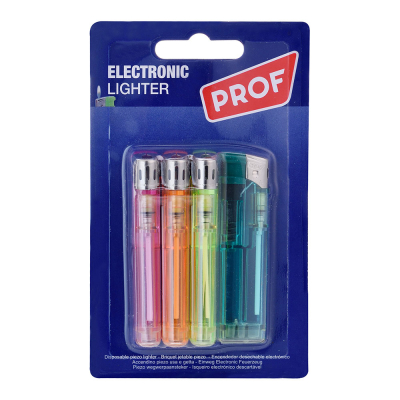 Encendedor electrónico, colores surtidos, blister 4 uds