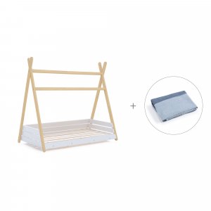 Cama cabaña Montessori madera 70x140 cm + toldo Alba Blu · Homy Life