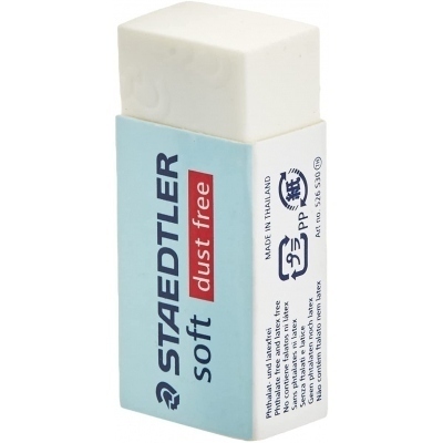 Staedtler Soft 526 S30 Goma de Borrar - Plastico - Maxima Limpieza - Faja Protectora - No Decolora el Papel - Color Blanco