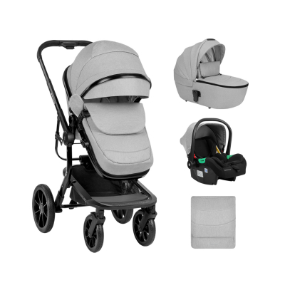 Carrito de bebé Kikkaboo 3 en 1 con capazo de plastico Irene Gris Claro