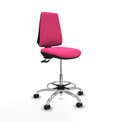 Taburete Elche AS similpiel rosa base cromada ruedas 65mm nailon