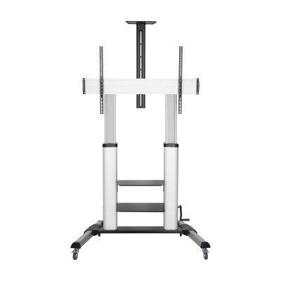 AISENS - SOPORTE DE SUELO PRO CON RUEDAS Y MANIVELA, BANDEJAS PARA DVD Y SOPORTE DE CÁMARA PARA MONITOR/TV 100KG DE 60-100, NEGRO-PLATA