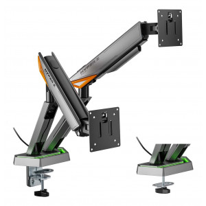 AISENS - SOPORTE DE MESA RGB GAMING CONTRAPESO GIRATORIO E INCLINABLE PARA MONITOR/TV 16KG (3 PIVOTES, 2 BRAZOS) DE 17-38, NEGRO